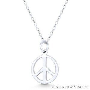 Peace Sign Cutout Hippie Charm 19x13mm Pendant in .925 Sterling Silver